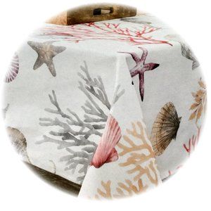 NEW Benson Mills La Mer Tablecloth Spillproof Under the Sea Beach Shells 52X70"